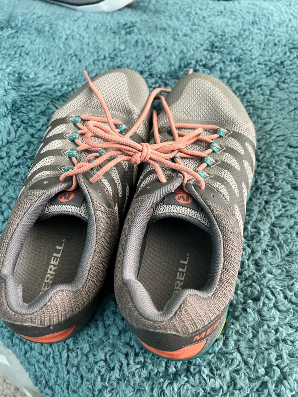 Merrell Women’s Gray Hiking Sneakers with Coral Accents